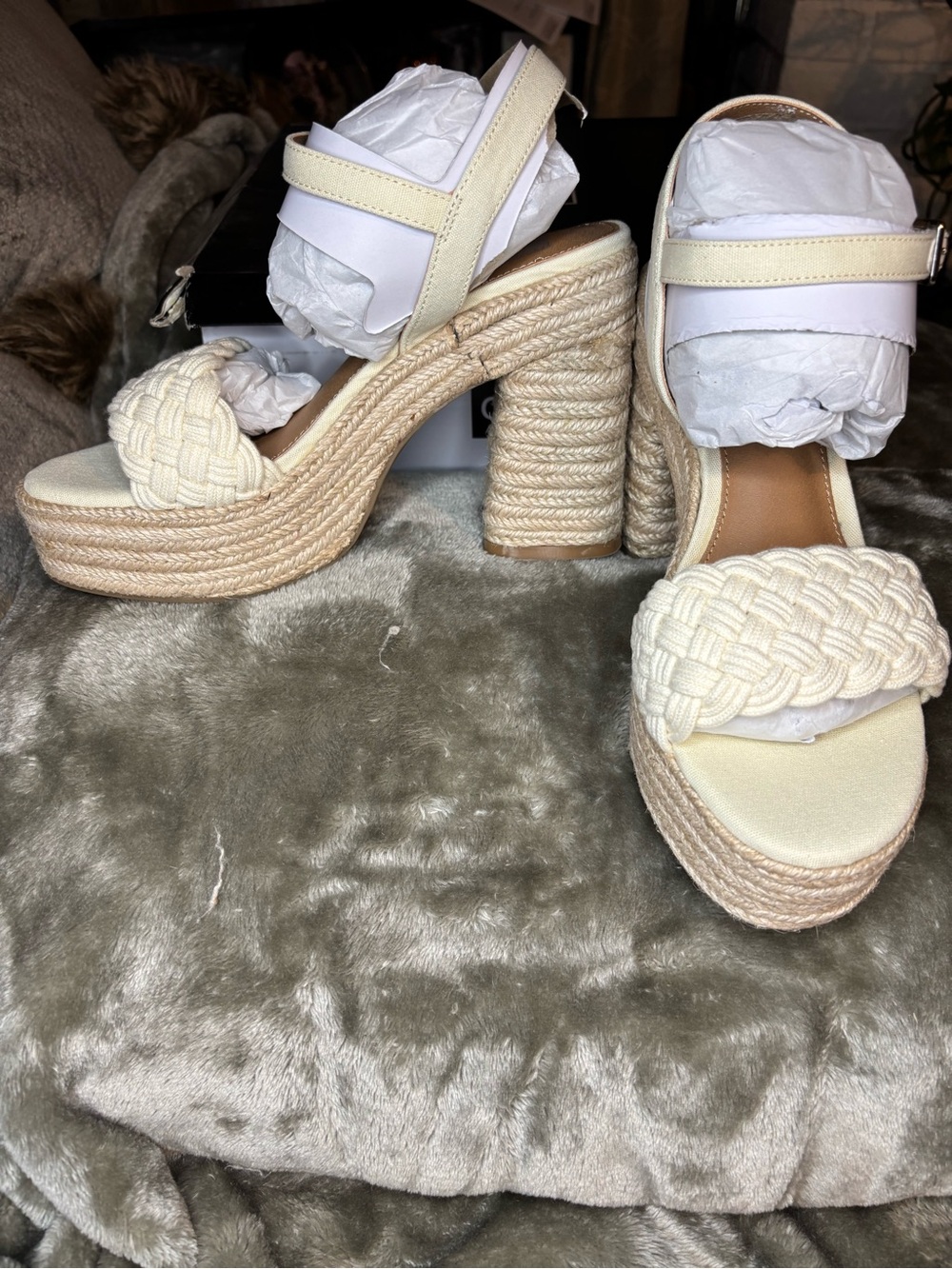 DV Dolce Vita WALLEY Platform Braided Espadrille Sandals - Cream